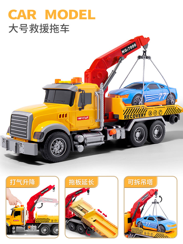 Boys' trailer toy crane - kids' car crane flatbed tow truck - engineering transport rescue vehicle with lights and sounds