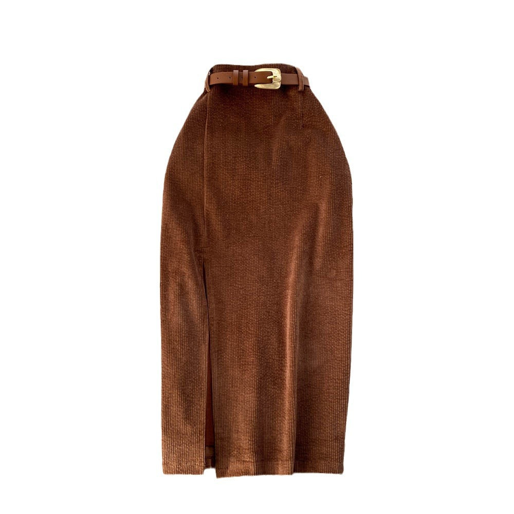 Hong kong style retro slit skirt winter with sweater medium longk-styleeleganthigh waistslimming look hip-covering a-line skirt