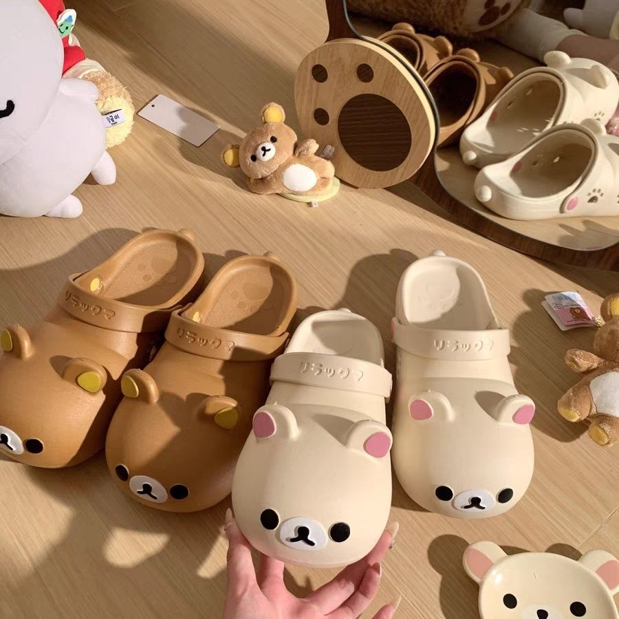 2025 japanese cartoon rilakkuma clogs women's summer outdoor beach shoes cartoon cute parent-child bear slippers