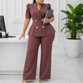D634exportfashion cross-border  new short-sleeved lapel double-breasted tops high waistloose pantsexportsuit