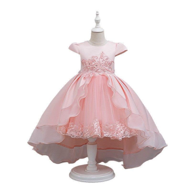 export girls' dresses, train skirts, flower girl wedding dresses, princess dresses, in-stock wholesale children's dresses, short-sleeve style