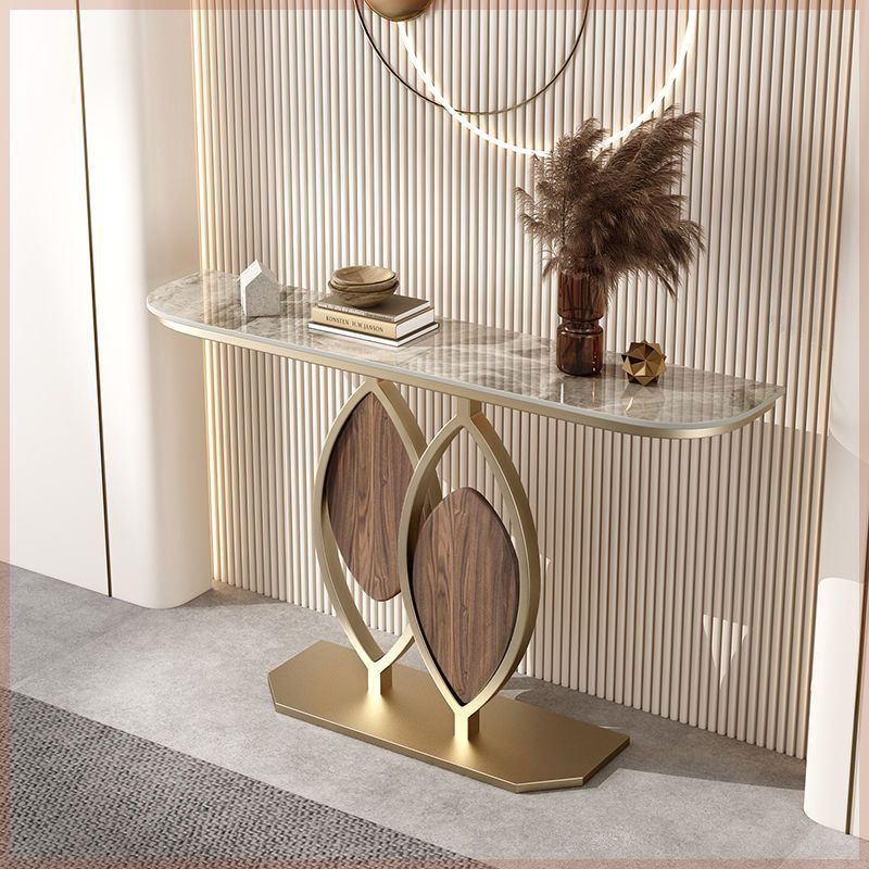 Italian slate creative entrance table, light luxury entrance table, normcore style grids entrance cabinet, wall-mounted semicircular end scene table