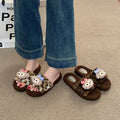 New warm autumn/winter bear fuzzy slippers for women, leopard print soft plush comfort slippers, home cotton slippers