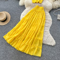 summer new arrival: yellow pleated two-piece set - women's summer sweet & spicy layered cake skirt commute chic outfit