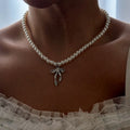 Bowknot pearl choker wholesale - european & american cross-border high-end necklace, light luxury niche pendant, clavicle chain, women's jewelry