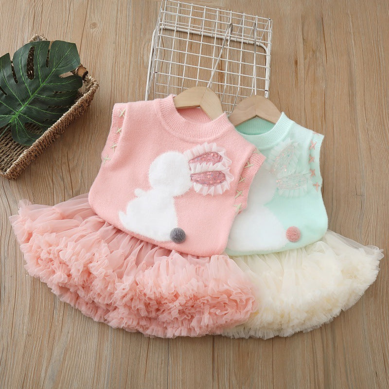 autumnew arrival cartoon baby girl suit skirt princess tutu skirt girlsweatervestsuit