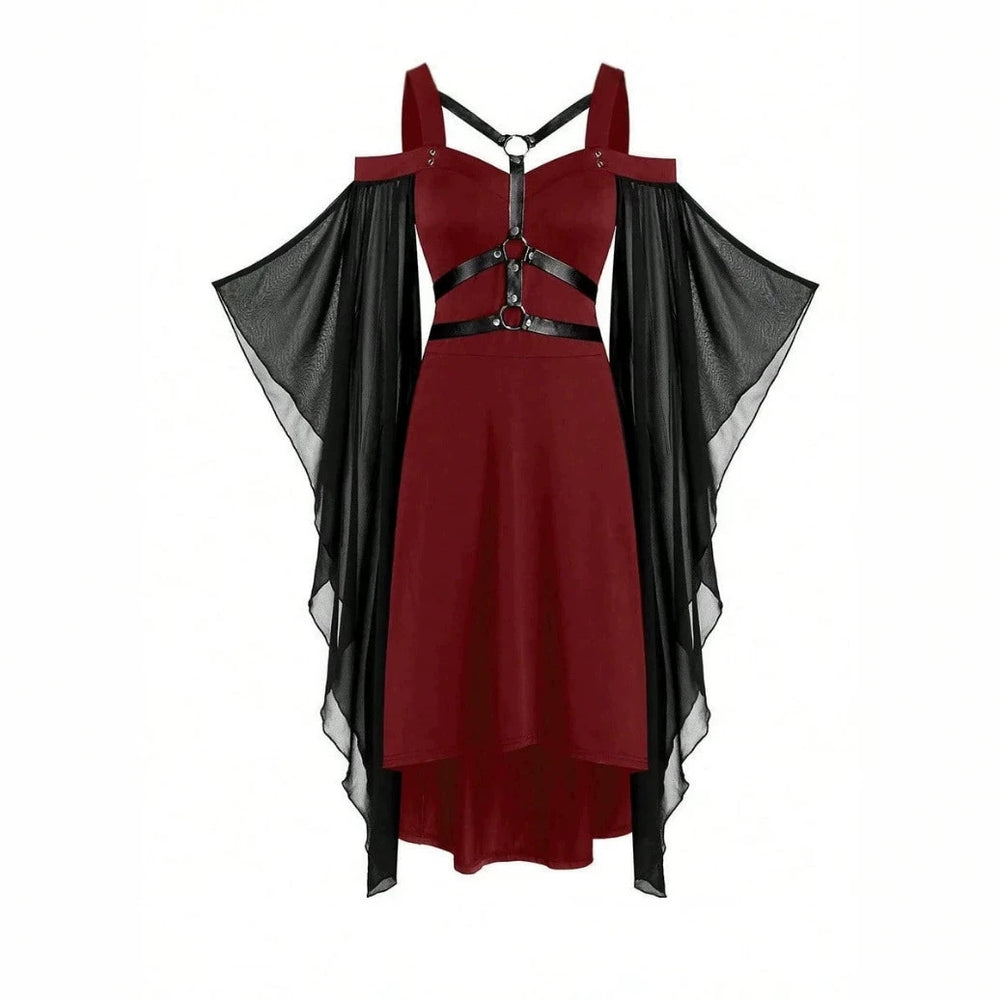 new arrival gothic style large swing sleeves asymmetricalpatchwork halloween witch suspender strap large swing dress