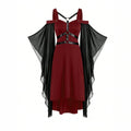 new arrival gothic style large swing sleeves asymmetricalpatchwork halloween witch suspender strap large swing dress