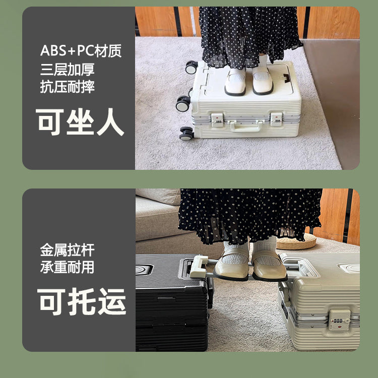 Small business mini lightweight small suitcase travel pc front open cover universal wheel silent 20 inch suitcase