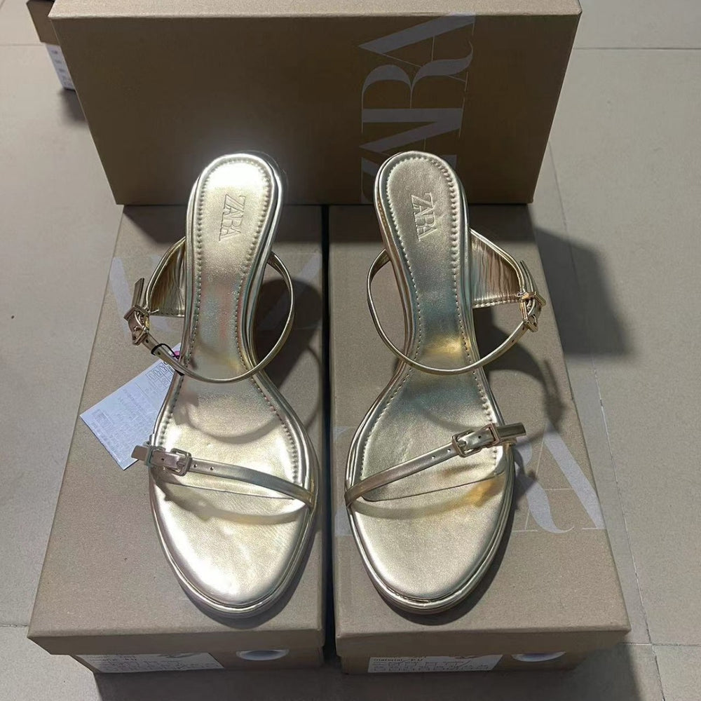 Za2024summernew arrival high-heeled one-strap sandals fashionfashioneasiest for matchoutwear women's sandals