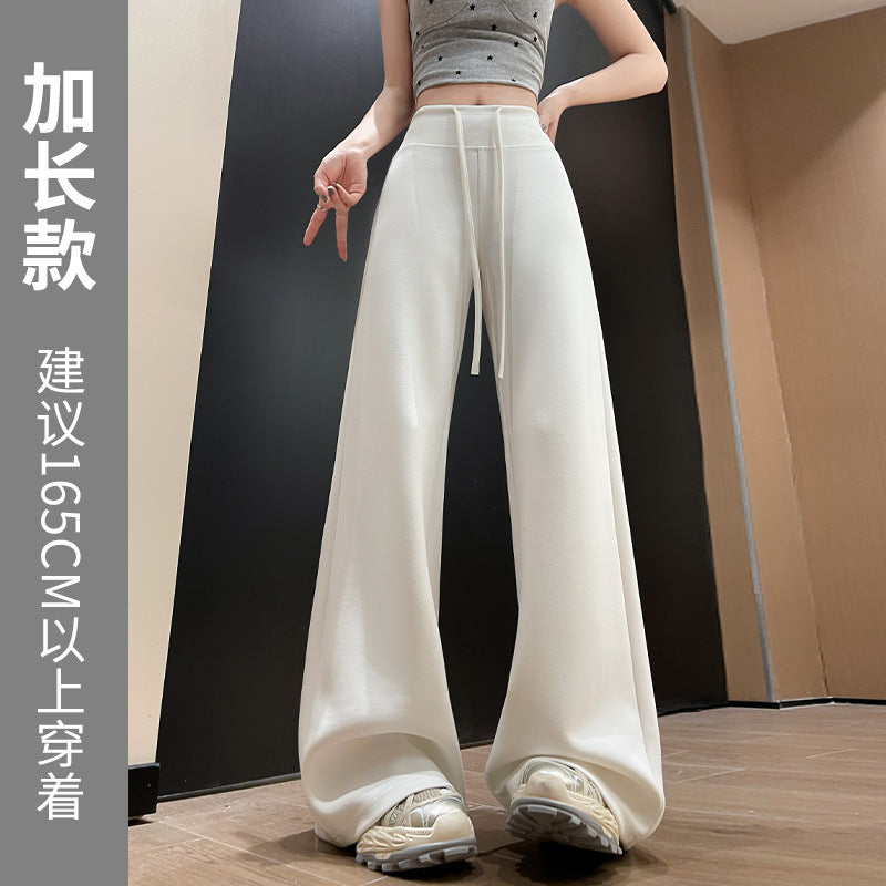 Navy blue wide-leg pants for women - autumn collection, lightweight high-waisted, drapey, slimming, loose fit, straight leg, casual sweatpants/sports pants (suitable for summer)