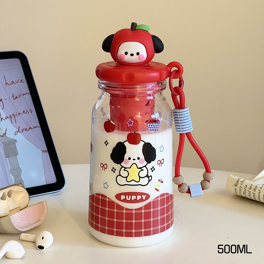New tritan cartoon plastic water bottle - stylish, portable straw cup for students, kids, and adults with tea infuser