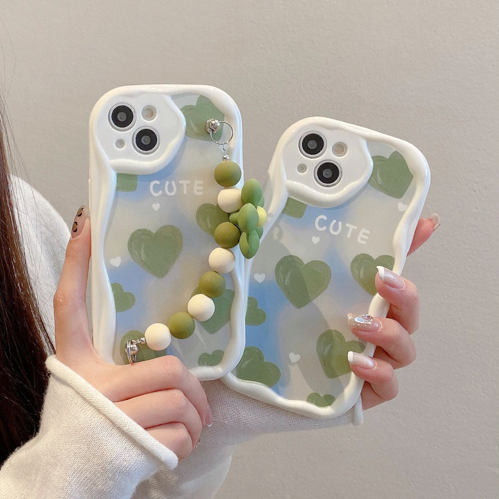 Full screen green love heart suitable for apple apple 16pro flower chain mobile phone case iphone13/15 protective cover