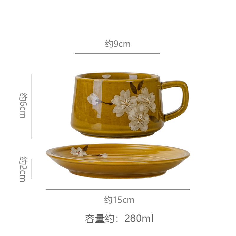 Stylishretroclassy underglaze coffee cup and saucer niche style hand gift ceramic mug office milk coffee cup
