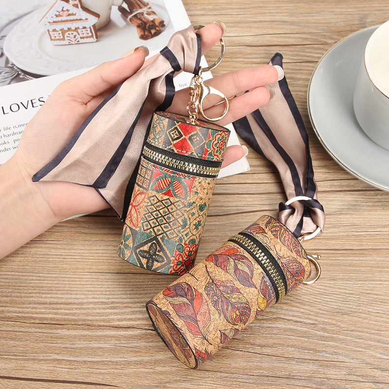 Manufacturer spot cardboard wood grain mouth red envelope drum fashionable student coin bag portable multi-functional bag pendant