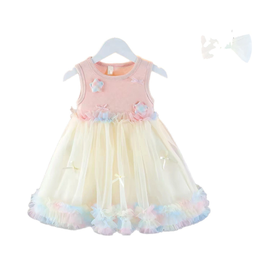 Baby girl sweet melody cake dress - new summer collection: short-sleeve mesh cute princess dress - wholesale available