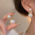 Two-wear back-hanging pearl earrings - a1583 gold