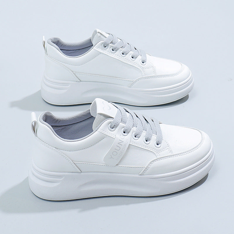 Wholesale women's white sneakers - new spring/autumn collection, versatile leather upper, breathable canvas, lightweight athletic casual skate shoes, fashionable