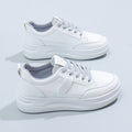 Wholesale women's white sneakers - new spring/autumn collection, versatile leather upper, breathable canvas, lightweight athletic casual skate shoes, fashionable