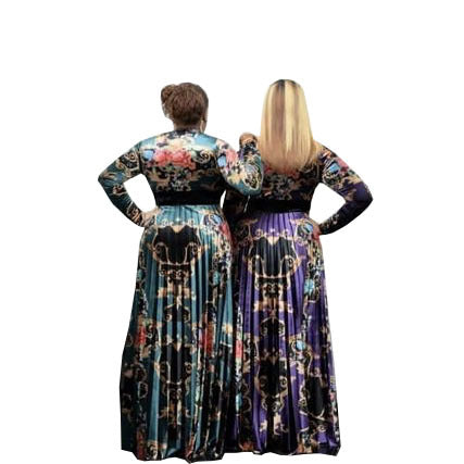 supply long skirt printingv neck waist and chest with diamond pleated skirt special price