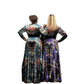 supply long skirt printingv neck waist and chest with diamond pleated skirt special price