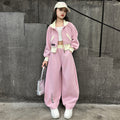 autumnew arrivalgirlsuitautum clothingchildrenk-style stand collar spring & falloutwearloose pantssuit