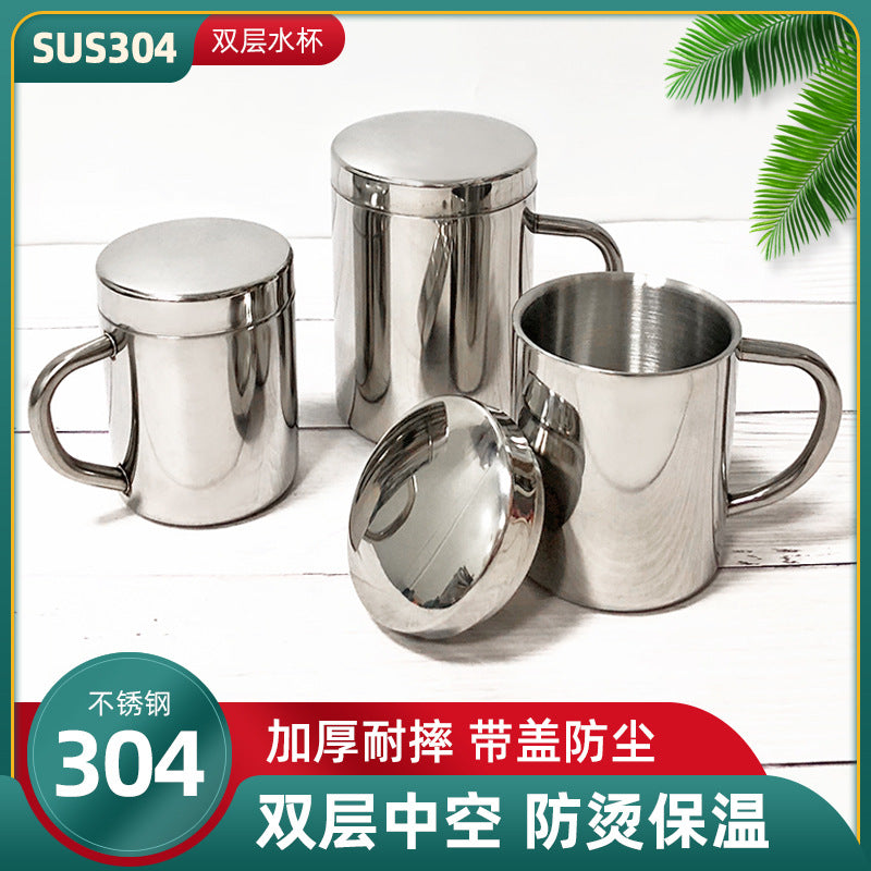 304 stainless steel mug, kids' cup, kindergarten double-walled insulated cup with lid and handle, office water cup