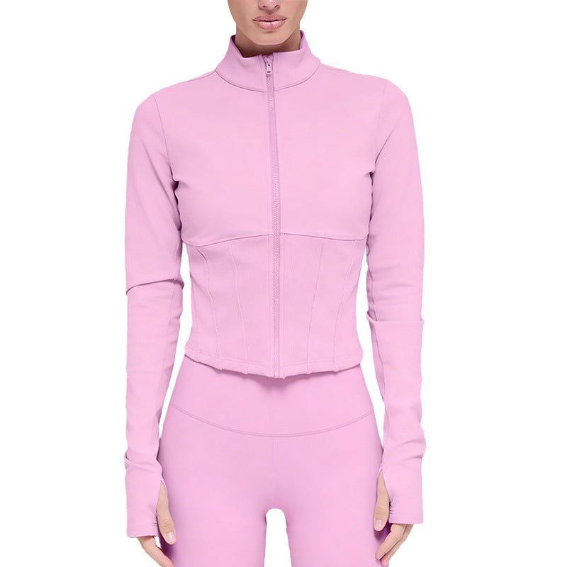 new arrival quick-drying yoga clothes long sleeves sports yoga pants silmtops zipper breathable outwearsuit