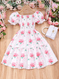 Kids' short-sleeve printed smocked dress - fresh & sweet country style