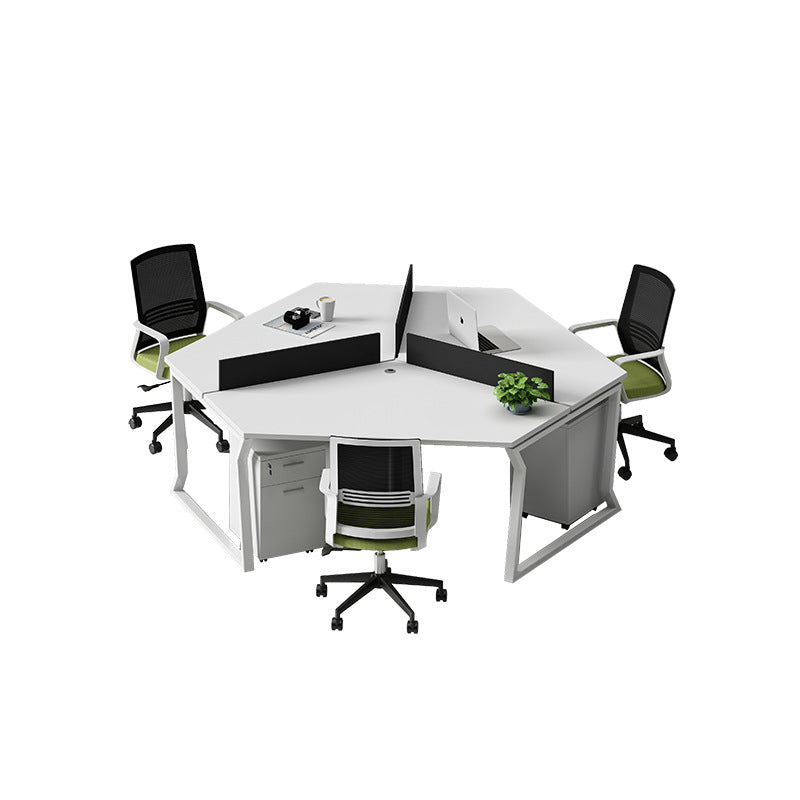 Office workstation desk set - creative 3-person irregular shaped desk and chair combination for multiple employees