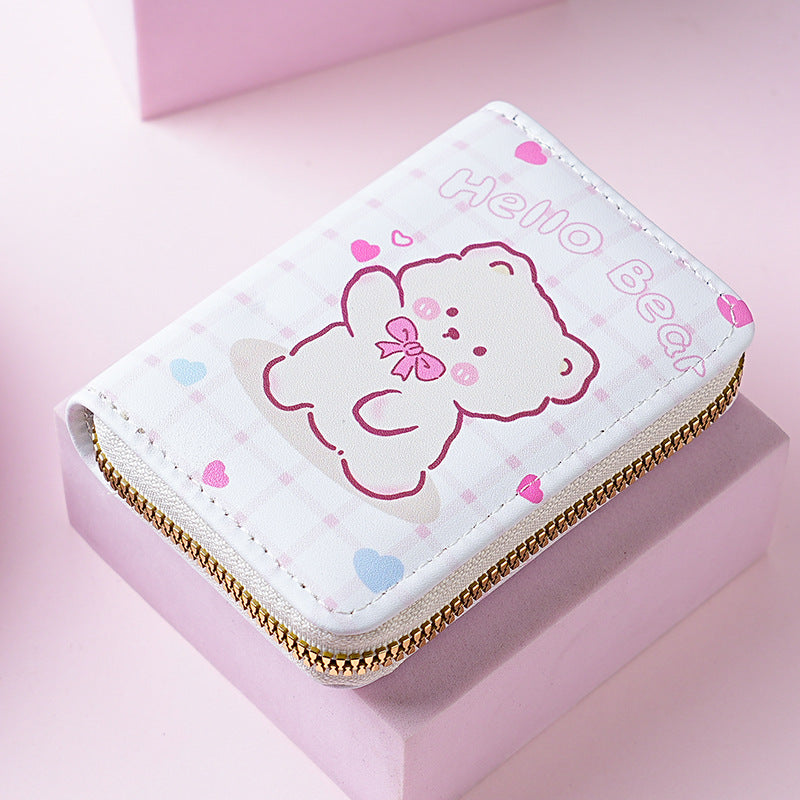 Primary school students small card bag horizontal children and girls new bear sweet cartoon cute short zipper change card bag