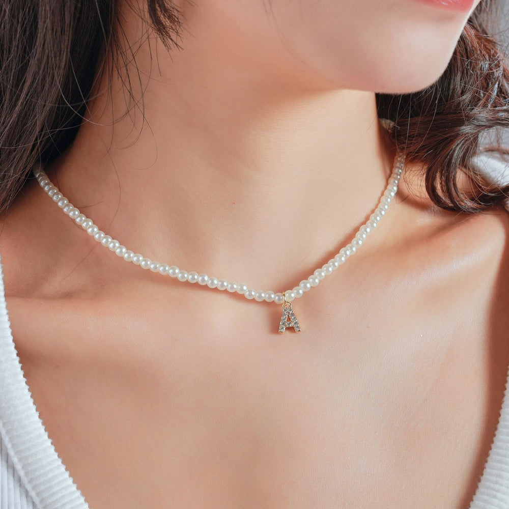 new arrival imitation pearl necklace niche style design 26 english letter pendant necklace classy sense collarbone chain necklace
