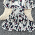 Goddess-style niche styleclassy one-shoulder lapel bell sleeves waist slimming lookelegantprintingrufflesdress