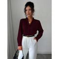 fashion:  autumn new arrivals - chic, minimalist, casual v-neck long sleeve loose fit shirt for women (us/eu)