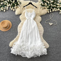 French style sweet camisole dress - women's summer korean high-waisted ruffle trim a-line dress - vacation ready