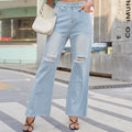 European and american cross-border trade independent station  new  denim wide-leg pants ripped slightly flared jeans for women