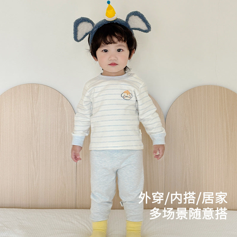 Baby thermal underwear set - soft fleece cotton high-waisted long johns with belly protection - two-piece set for boys and girls