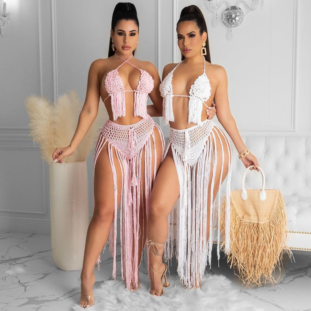 cross-border e-commerce european and american fashion sexy hand-knitted crochet women's beachwear swimsuit set