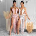 cross-border e-commerce european and american fashion sexy hand-knitted crochet women's beachwear swimsuit set