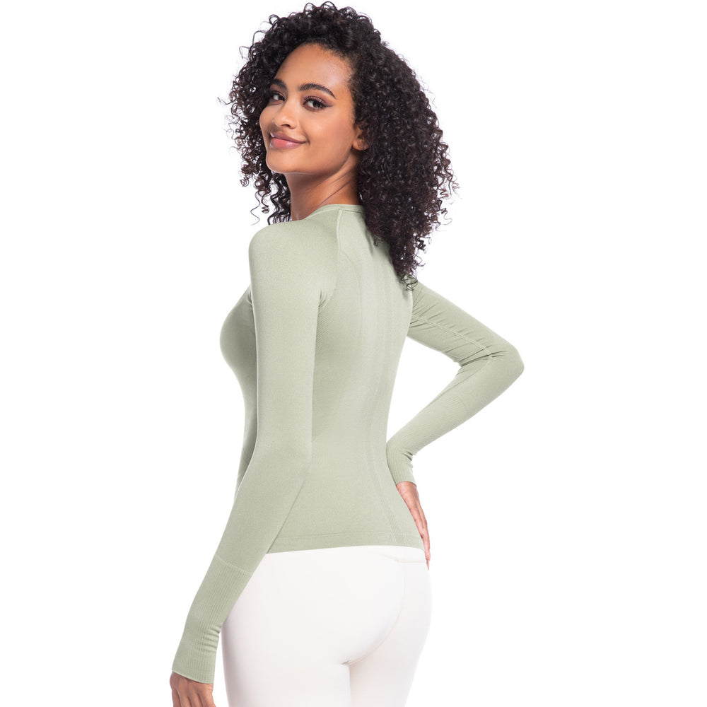 New seamless one-piece knit yoga top: high-stretch, compression fit, long sleeve, breathable, quick-dry running & fitness activewear t-shirt