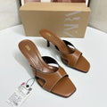 Za2025summer retro brown stitching square toe slippers stiletto heel sandals one-line drag stitching elegant