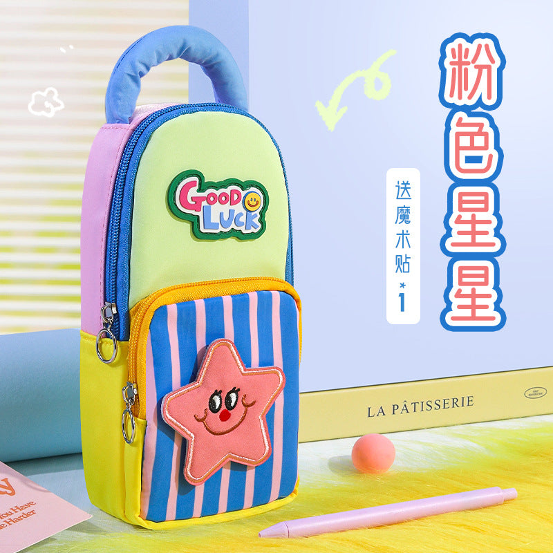 New simple retro style stationery bag for primary school students, boys and girls, niche non-collision stationery bag, schoolbag, vertical pencil bag