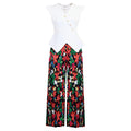 D632 european and american cross-border fashion sleeveless button-up solid color v-neck top with printed pleated wide-leg pants african two-piece set