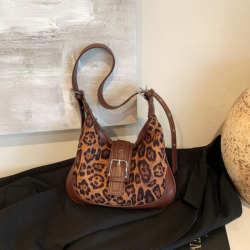 New retro niche design shoulder messenger bag women's fashion leopard print high temperament casual versatile magnetic buckle bag