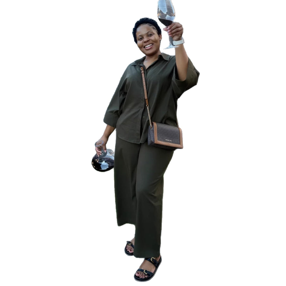 European and american cross-border women's fashion:  summer new arrivals - stylish casual loose-fit turn-down collar shirt top and wide-leg pants set