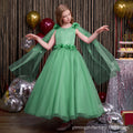 Custom-made girls' tulle dress, longline bow detail, children's princess gown with shawl, elegant european and american style, cross-border e-commerce