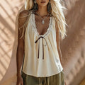 supply for europe and the us:  summer bohemian lace patchwork tank top with tie, loose fit, casual sleeveless top