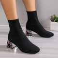 Fashion low-top elastic boots fall and winternew arrivalfashion thin boots rhinestone thick heel fly woven square toe short boots women's shoes