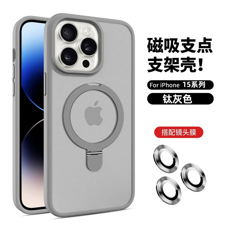 Magnetic lens protector case with kickstand for iphone 16, apple 17 pro, skin-feel matte hard case