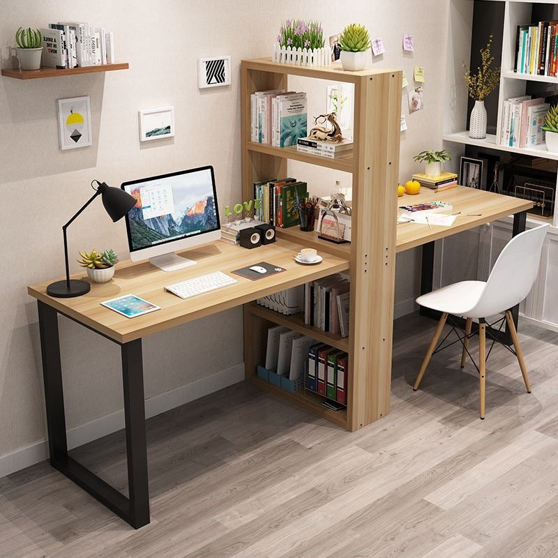 Minimalist computer desk, light luxury desk with bookshelf combination, double desk, student and children's writing desk with integrated bookshelf